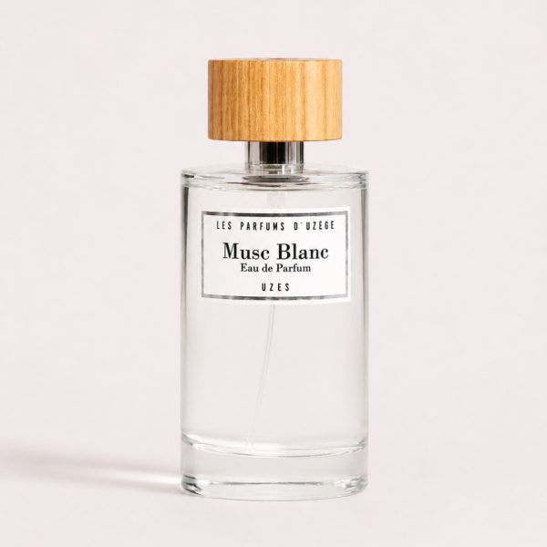 Eau de parfum Musc Blanc Les Parfums d’Uzège 100 ml flacon en verre avec bouchon en bois