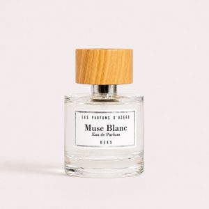 Eau de parfum Musc Blanc Les Parfums d’Uzège 50 ml flacon en verre avec bouchon en bois