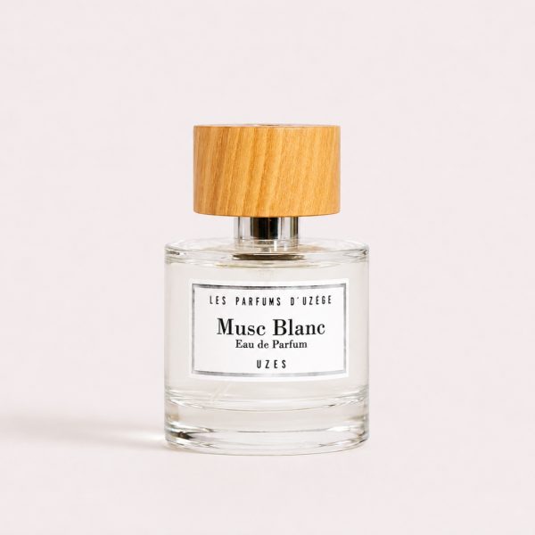 Eau de parfum Musc Blanc Les Parfums d’Uzège 50 ml flacon en verre avec bouchon en bois